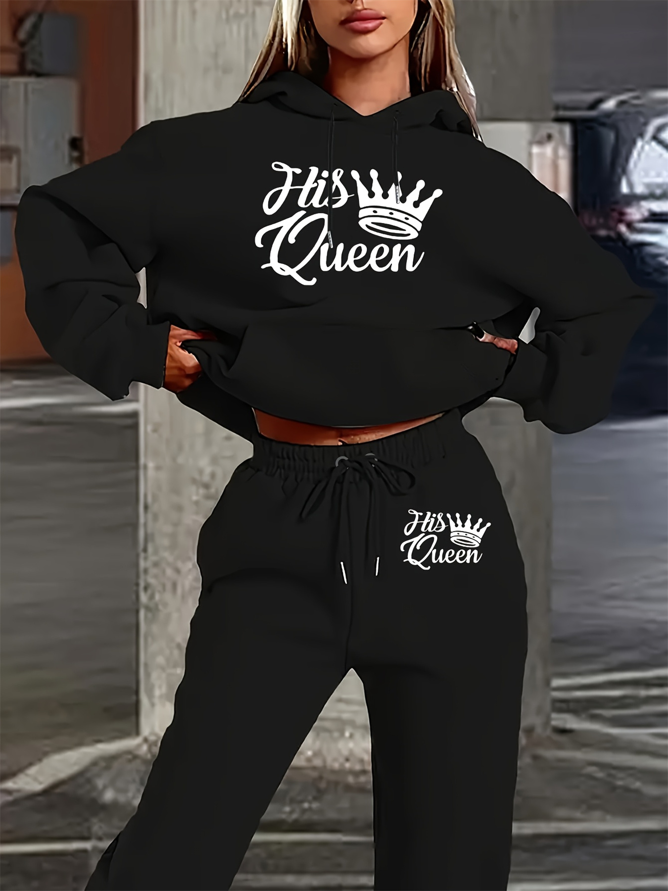 Queen Street Fashion - المرأة الخريف/الشتاء هوديي + السراويل الرياضية